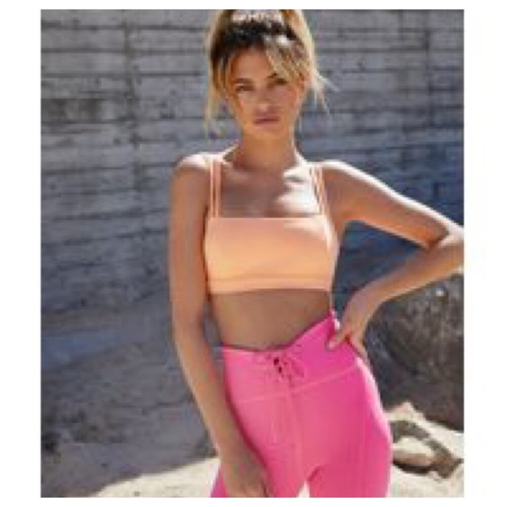 Free People Idris Solid Strappy Back Back Bra in Peach Horizon - Picture 2 of 7